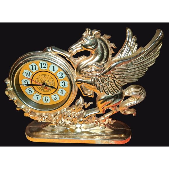 Vintage Pegasus Unicorn Mcm Horse Quartz Table Clock - Picture 1 of 11